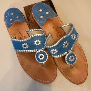 Jack Rogers Sky Blue and Metallic Silver Sandals